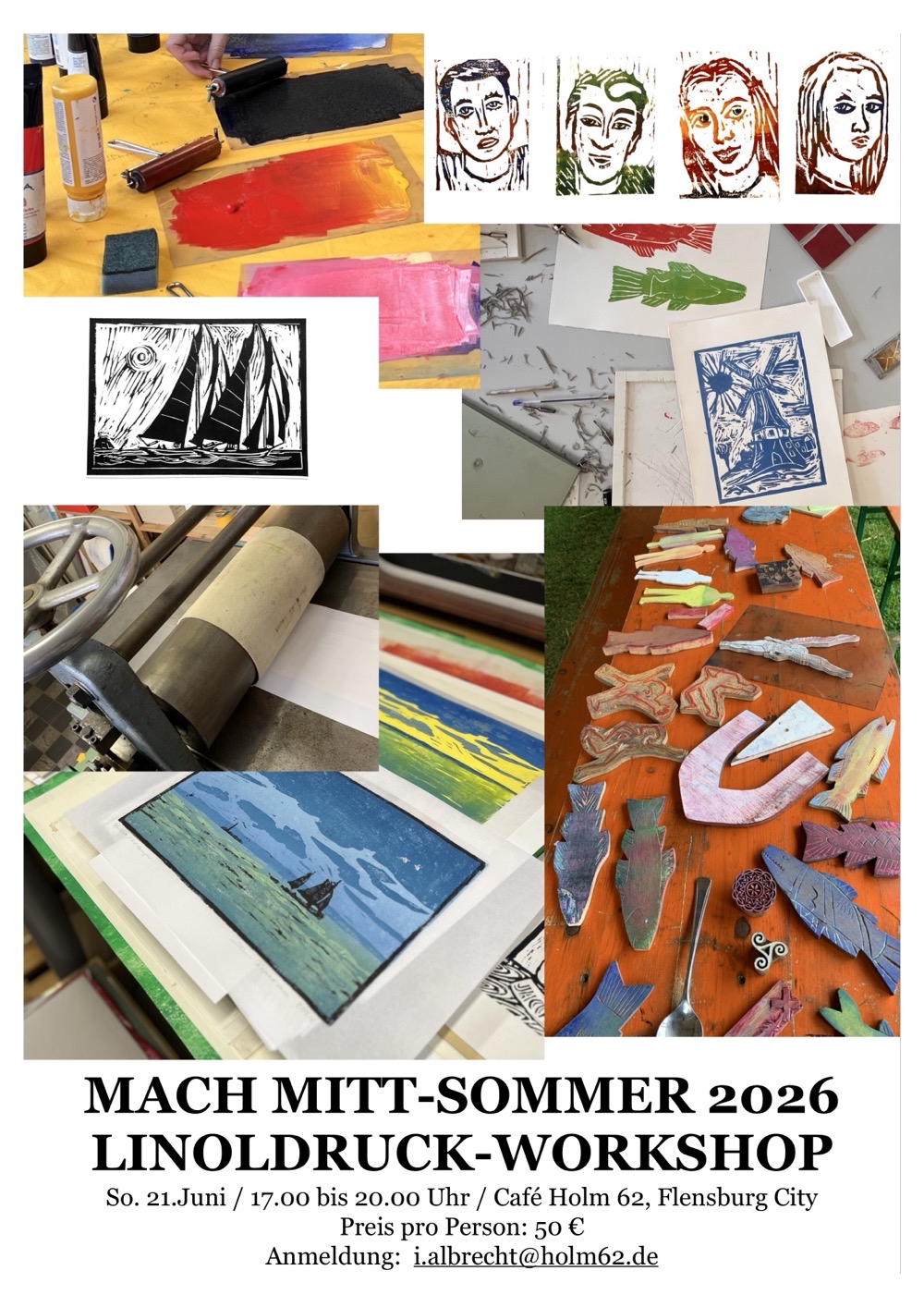 Plakat mit Linoldrucken